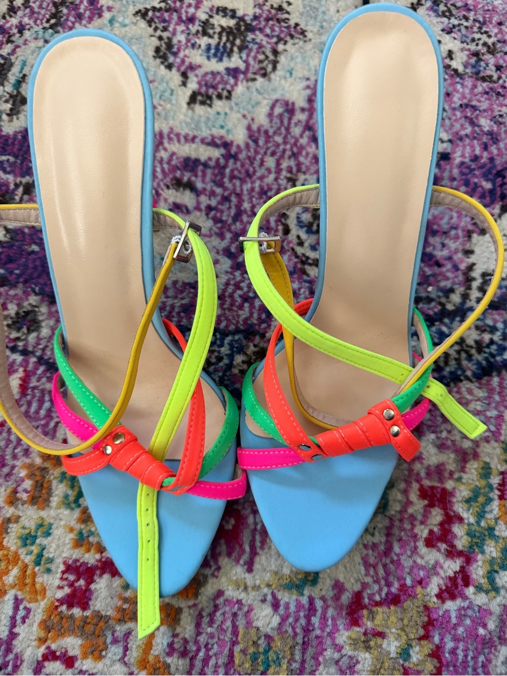 Neon Multicolor Strappy Women's Sandal Heels
